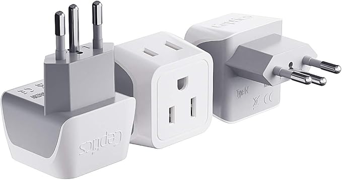 Ceptics Brazil Travel Adapter Plug with Dual Usa Input - Type N (3 Pack - Ultra Compact - Safe Grounded Perfect for Cell Phones, Laptops, Camera Chargers and More - Power Plug (CT-11C)