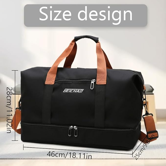 Canvas Weekender Bag for Men & Women – Large Travel Duffel with Shoe Compartment – Army Green Vintage Leather Trim Overnight Carry-On Luggage Tote (Green)