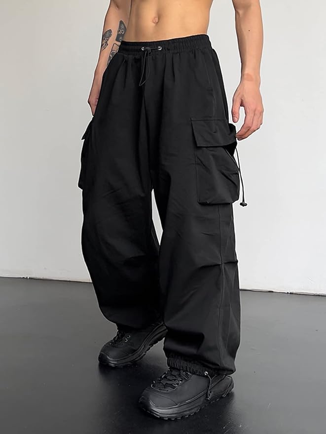 ZAFUL Men's Parachute Pants Casual Baggy Cargo Drawstring Trouser