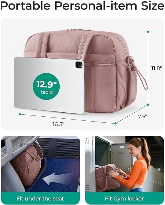 Gym Bag Sport Duffel Overnight Weekender Travel Bag with wet pocket and shoe pocket M03 Dusty pink