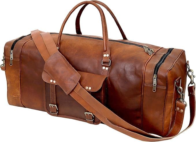 Leather Duffle Bag for Men Luggage Handmade Travel Bag Carry On Luggage Weekender Bags Overnight Gym Sports Cabin Holdall Bag For Airplanes Men And Women (34 Inch Brown)