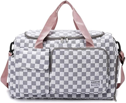 Weekender Duffel Sport Gym Bag Overnight Travel duffle Bags with Shoe Compartment Wet Pocket Tartan-Alpine White