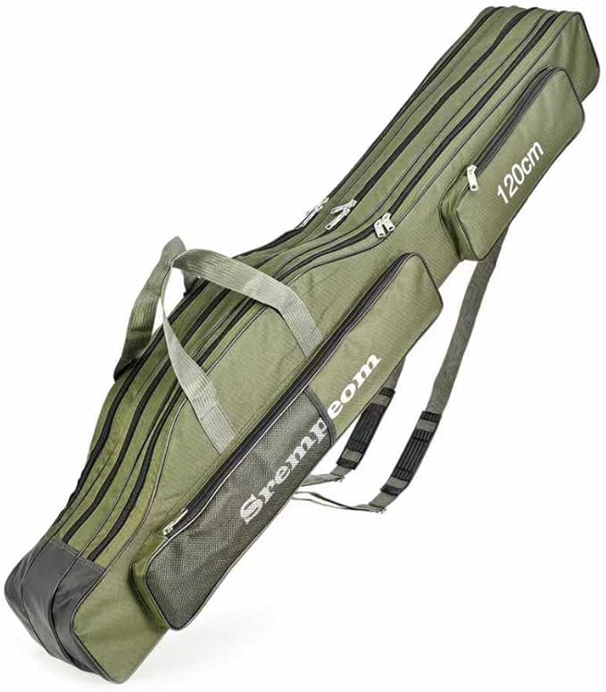 3 Layers Fishing Pole Bag,Portable 3 Layers Oxford Folding Rod Carry Case,Fishing Reel Tackle Storage Bag Case