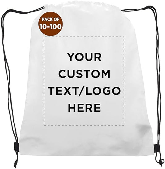 DISCOUNT PROMOS Custom Non-Woven Drawstring Backpacks Set of 10/50/100, Personalized Bulk Pack