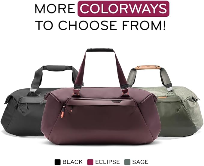 Peak Design Travel Duffel, Extra-Wide Single Zip Access, Weatherproof Shell, 4 External Pockets, Fits Packing Cubes & Camera Cubes, Ideal for Weekend Trips, Versatile Duffel Bag for Travel