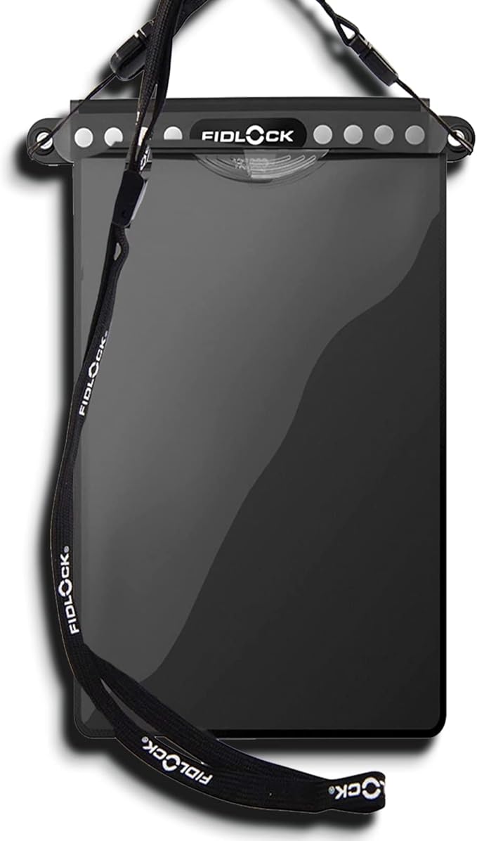 FIDLOCK Hermetic Dry Bag Flexible Magnetic Self-Sealing Bag for Cellphone | 100% Water & Sand Proof | Practical Size with a Large Opening | Lanyard Included | Medi | Orange Transparent