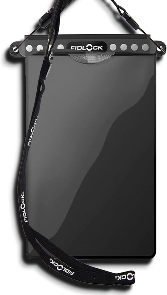 FIDLOCK Hermetic Dry Bag Flexible Magnetic Self-Sealing Bag for Cellphone | 100% Water & Sand Proof | Practical Size with a Large Opening | Lanyard Included | Medi | Orange Transparent