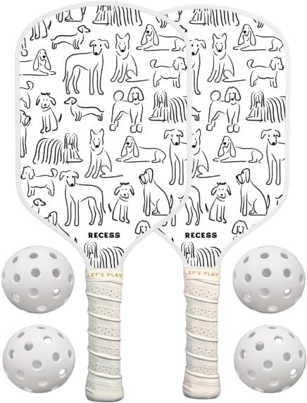 Recess Pickleball Starter Set of Premium Pickleball Paddles and Four (4) Pickle Balls - Lightweight, Honeycomb Core & Comfort Grip Handles - Perfect for Beginners