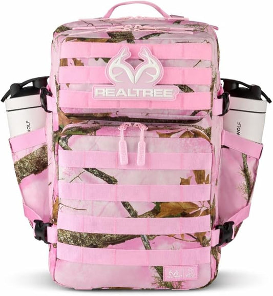 WOLFpak 35L Athletic Gym Backpack (Realtree APX Flushing Pink) a Durable 1000D Waterproof Oxford Material with MOLLE Webbing, Laptop Pocket & Dual Cup Holders