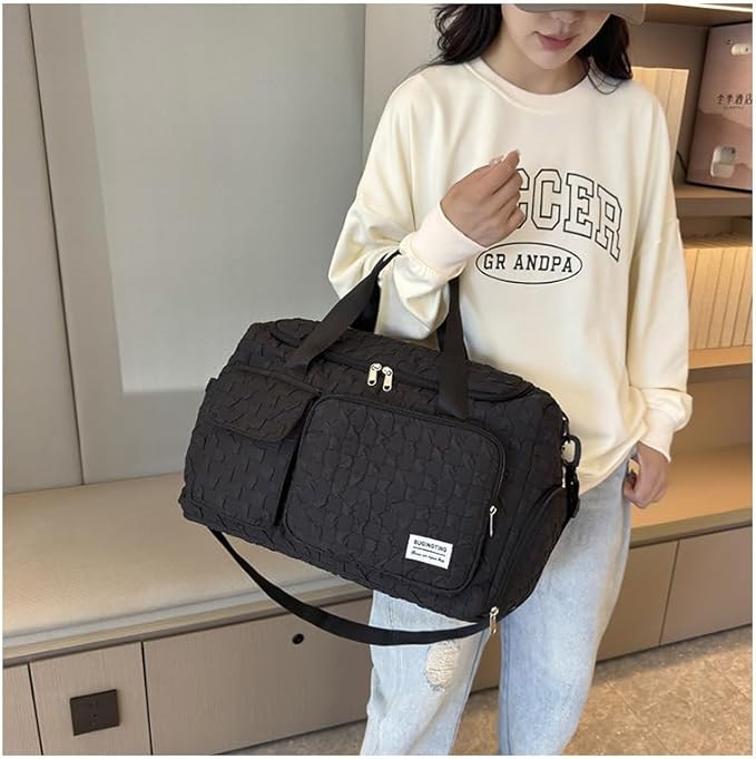 Weekender Duffel Sport Gym Bag Overnight Travel duffle Bags with Shoe Compartment Wet Pocket Tartan Black