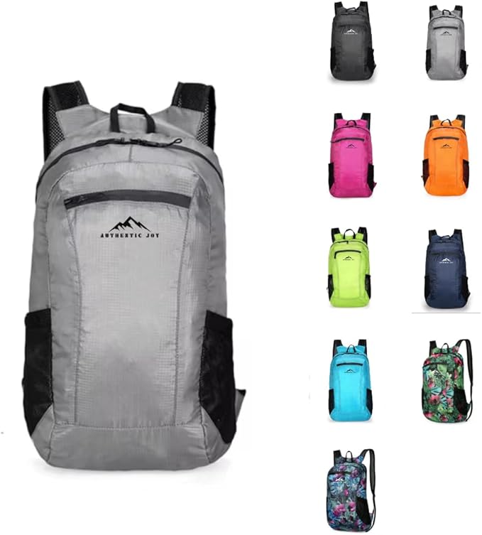 Authentic Joy 20L Water Resistant Lightweight Hiking Daypack, Packable Backpack, Multiple Colors (Grey)