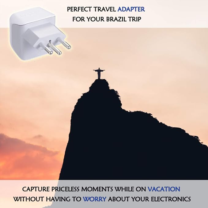Ceptics Brazil Travel Adapter Plug with Dual Usa Input - Type N (3 Pack - Ultra Compact - Safe Grounded Perfect for Cell Phones, Laptops, Camera Chargers and More - Power Plug (CT-11C)