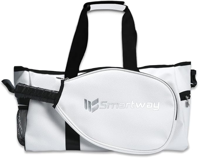 Pickleball Bag, Litchi-Texture PU Leather Sports Tote, Adjustable Crossbody Strap, Waterproof Large-Capacity for Men Women