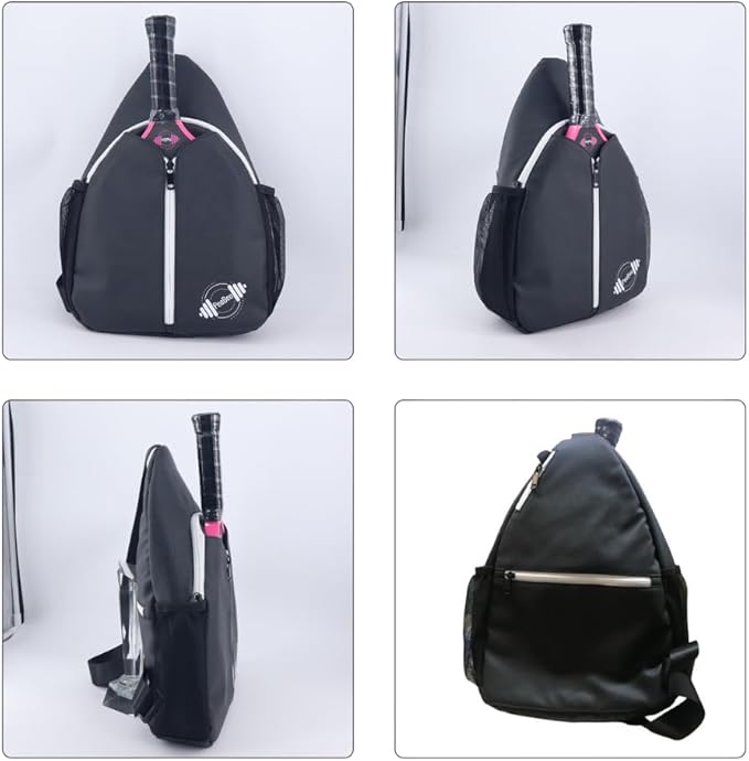 Designer Pickleball Paddle Pu Leather Bag, Stylish and Versatile Crossbody Backpack for Pickleball, Tennis, Racketball and Travel, Adjustable Sling Shoulder Sports Bag with Fence Hook for Men & Women