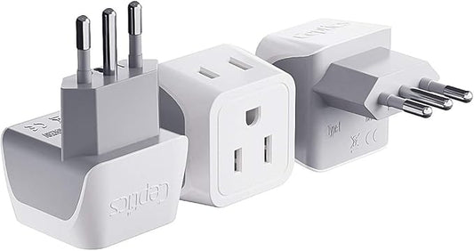 Ceptics Italy Travel Plug Adapter, Chile Plug Adapter with Dual USA Input, Compact Type L Plug Adapter, Safe Grounded Plug, Perfect for Cell Phones, Laptops, Chargers, 3 Pack - CT-12A