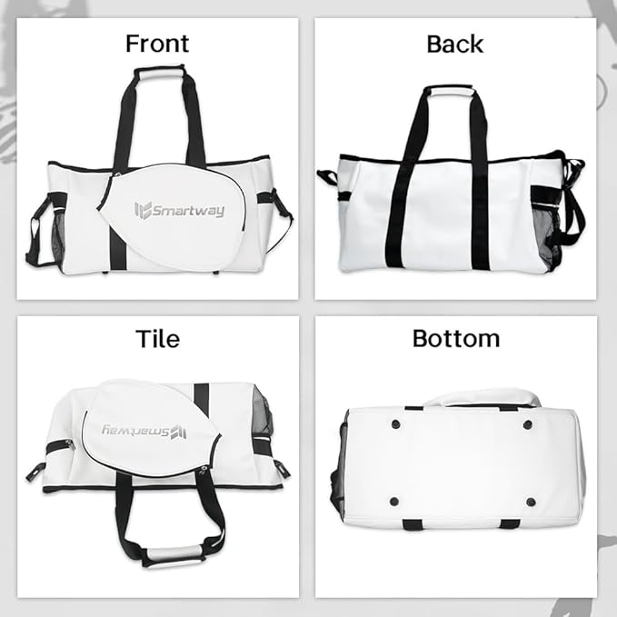 Pickleball Bag, Litchi-Texture PU Leather Sports Tote, Adjustable Crossbody Strap, Waterproof Large-Capacity for Men Women