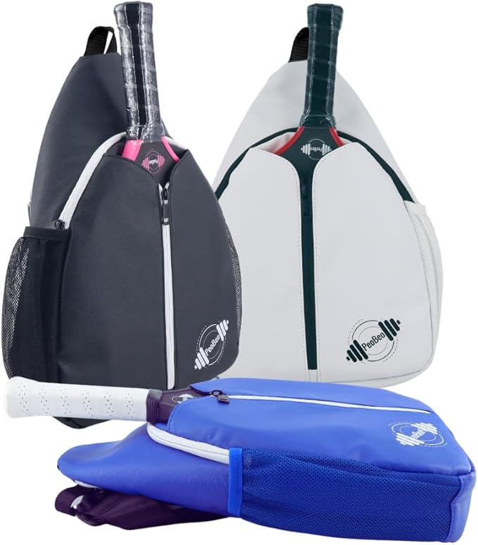 Designer Pickleball Paddle Pu Leather Bag, Stylish and Versatile Crossbody Backpack for Pickleball, Tennis, Racketball and Travel, Adjustable Sling Shoulder Sports Bag with Fence Hook for Men & Women