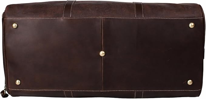 Vintage Crazy Horse Leather Travel Duffel Bag with Shoe Compartment Multi-Carry Duffle +Brass Anti-Scratch Feet/Business/Casual/Travel(5096-Brown)