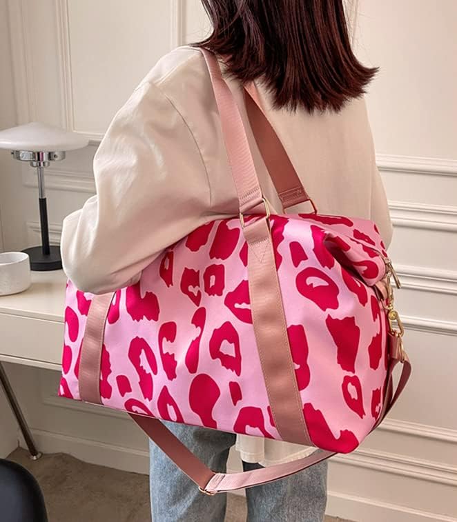 Weekender Duffel Sport Gym Bag Overnight Travel duffle Bags with Wet Pocket-Cow Print Pink