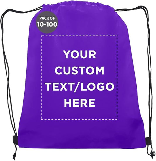 DISCOUNT PROMOS Custom Non-Woven Drawstring Backpacks Set of 10/50/100, Personalized Bulk Pack