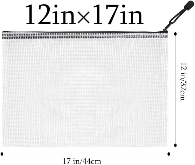 Mesh Pouch Bag,A3 Zipper Bag for Organizing Storage, Waterproof Zipper Pouch, 17" x 12"/44cm x 32cm, File Bag for School and Office Supplies (Black)