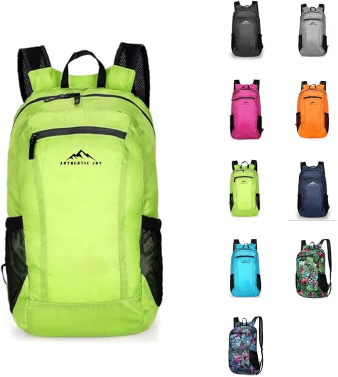 Authentic Joy 20L Water Resistant Lightweight Hiking Daypack, Packable Backpack, Multiple Colors (Green)