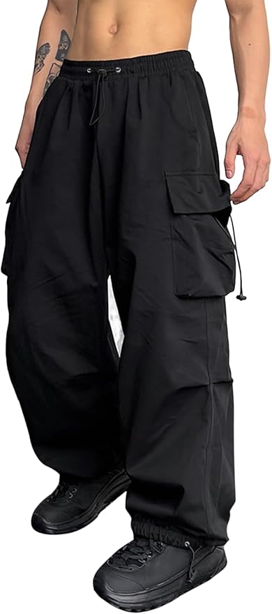 ZAFUL Men's Parachute Pants Casual Baggy Cargo Drawstring Trouser