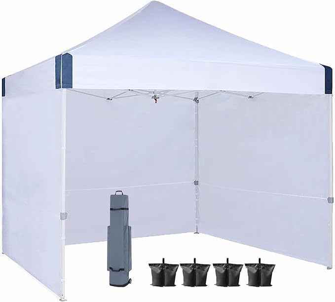 10x10 Pop Up Canopy Tent with Sidewalls, Heavy Duty Commercial Instant Tent with Sand Bags for Deck, Party, Camping, Backyard, Playground, White