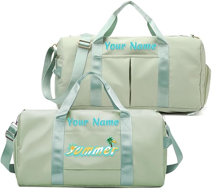 Custom Embroidered Sports Gym Bag, Personalized Duffel Bag Weekender Bag, Overnight Bag, Travel Bag for Women Men - With Shoe Compartment - Dry Wet Separated - Adjustable Shoulder Strap