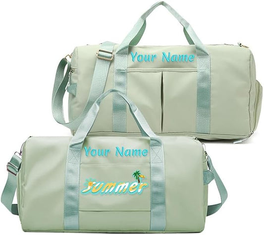 Custom Embroidered Sports Gym Bag, Personalized Duffel Bag Weekender Bag, Overnight Bag, Travel Bag for Women Men - With Shoe Compartment - Dry Wet Separated - Adjustable Shoulder Strap