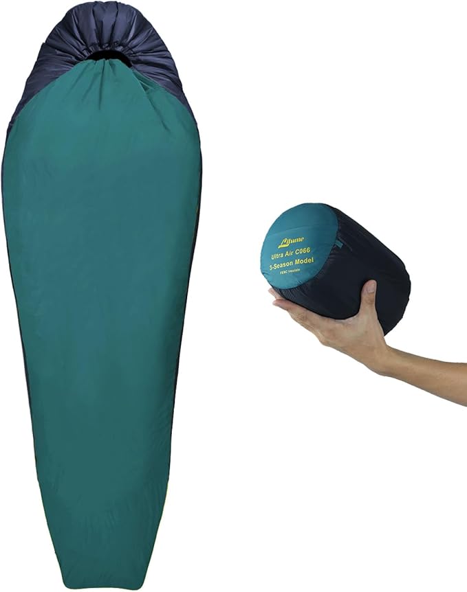 1.25 lbs Sleeping Bag, 68°F-48°F Backpacking Lightweight for Adults, Summer Backpacking Sleeping Sack, Compact Foldable Insulating Mummy Bag and Stuff Sack for Summer Camping Hiking C066