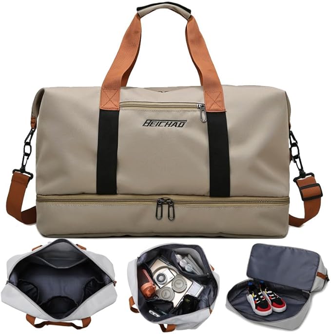 Canvas Weekender Bag for Men & Women – Large Travel Duffel with Shoe Compartment – Vintage Leather Trim Overnight Carry-On Luggage Tote for Gym, Business & Getaways (Black)