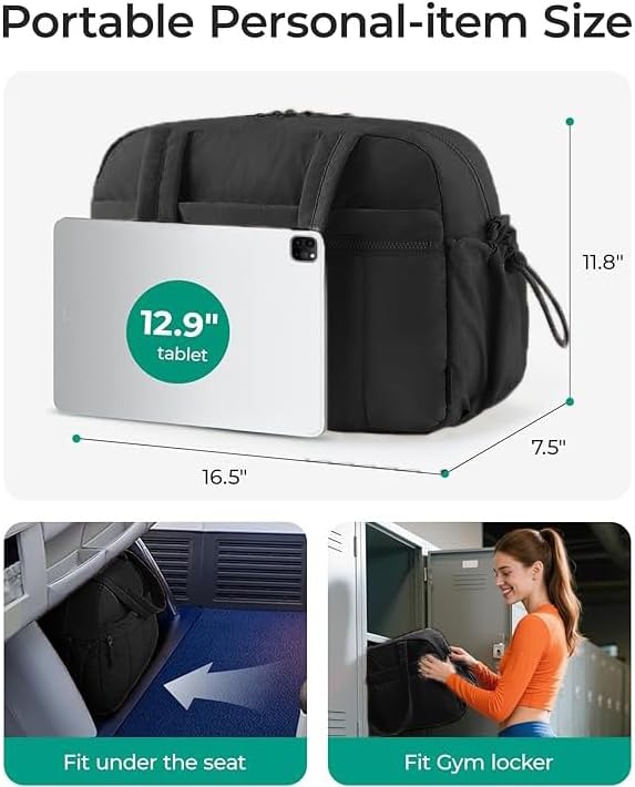 Gym Bag Sport Duffel Overnight Weekender Travel Bag with wet pocket and shoe pocket M02 Black