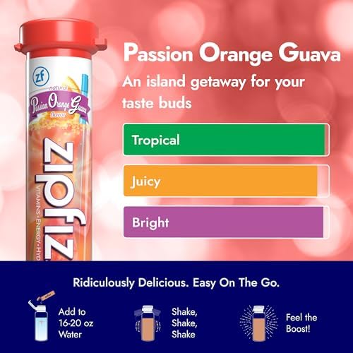Zipfizz Daily Energy Drink Powder, Passion Orange Guava, 20 Pack | 3-in-1 Sustained Energy, Rapid Hydration, and Essential Vitamins | Sugar-Free | Electrolyte Powder | Contains Vitamin B-12 & Antioxidants
