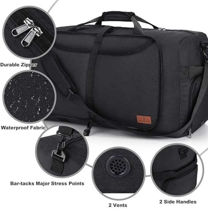 150L Large Waterproof Bag for Men Travel, Extra Large Trave Duffle Bag with Shoe Compartment for Men Women, Foldable Duffle Bag for Traveling, Gym Bag, Water Resistant & Tear-Resistant, Black