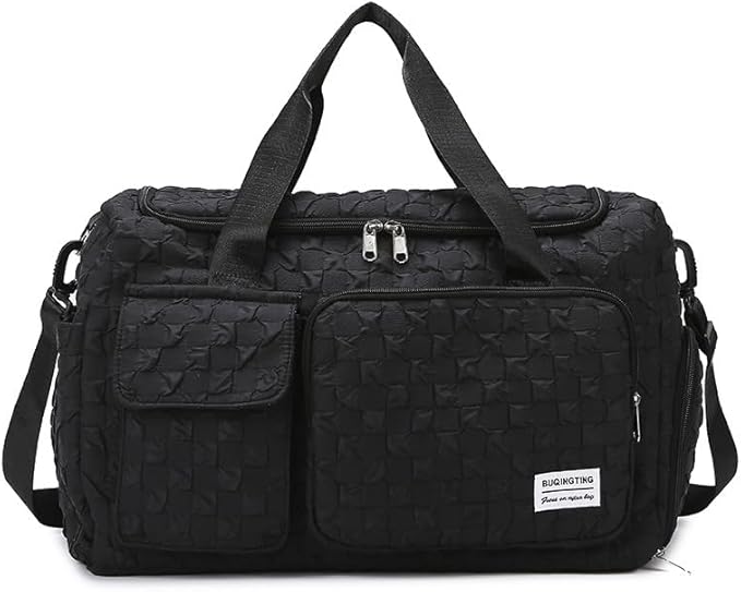 Weekender Duffel Sport Gym Bag Overnight Travel duffle Bags with Shoe Compartment Wet Pocket Tartan Black