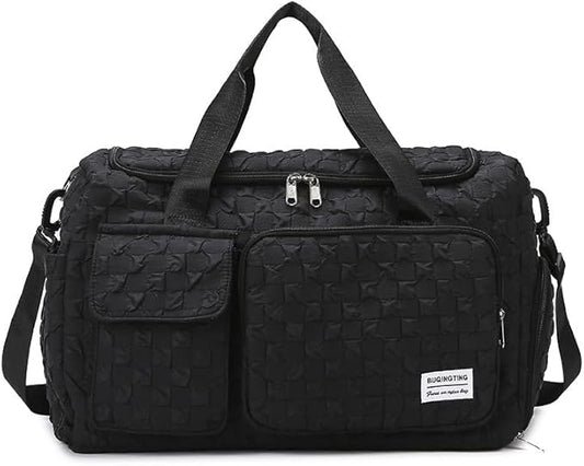 Weekender Duffel Sport Gym Bag Overnight Travel duffle Bags with Shoe Compartment Wet Pocket Tartan Black