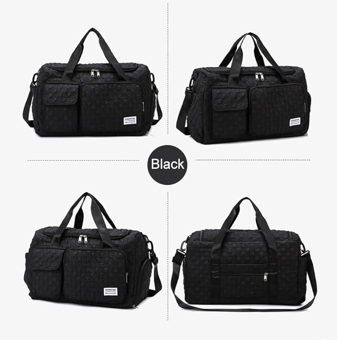 Weekender Duffel Sport Gym Bag Overnight Travel duffle Bags with Shoe Compartment Wet Pocket Tartan Black