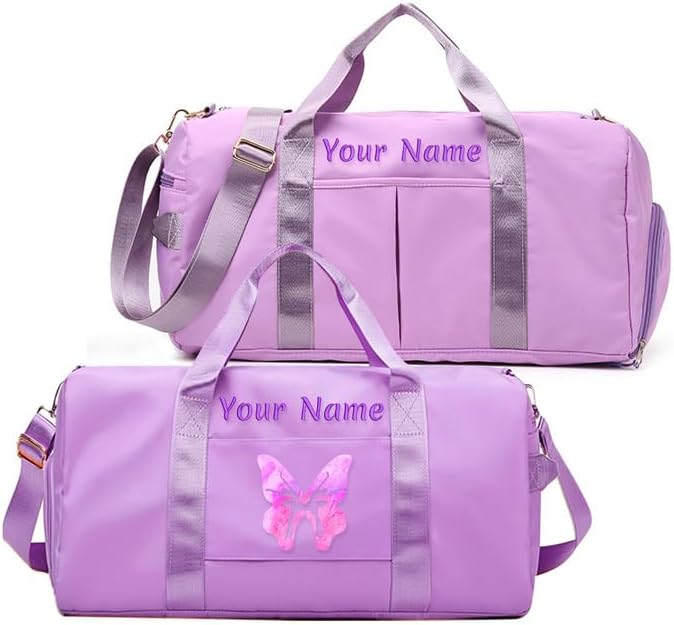 Custom Embroidered Sports Gym Bag, Personalized Duffel Bag Weekender Bag, Overnight Bag, Travel Bag for Women Men - With Shoe Compartment - Dry Wet Separated - Adjustable Shoulder Strap