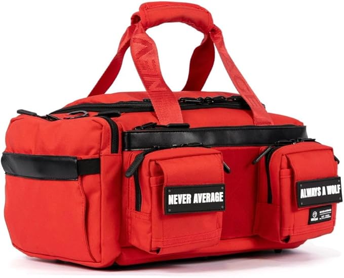 WOLFpak 20L Mini Duffle Bag for Gym & Travel | Waterproof Carry-On Weekender Bag with Shoe Compartment, Hard Bottom, and Tactical Molle System (Elite Red)