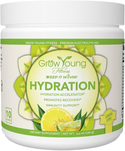 Grow Young Fitness Hydration Powder - Lemon Lime, Premium Electrolyte Mix for Proactive Hydration, Vitamins and Sugar Free (1 Pack, 30 Servings)