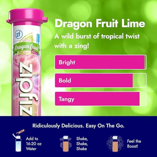 Zipfizz Daily Energy Drink Powder, Dragon Fruit Lime, 20 Pack | 3-in-1 Sustained Energy, Rapid Hydration, and Essential Vitamins | Sugar-Free | Electrolyte Powder | Contains Vitamin B-12 & Antioxidants