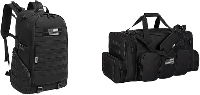 K-Cliffs Tactical Range Duffel Heavy Duty Travel Bag Quality Sport Gear Gym Tote Molle Lockable With US Patch (Combo)