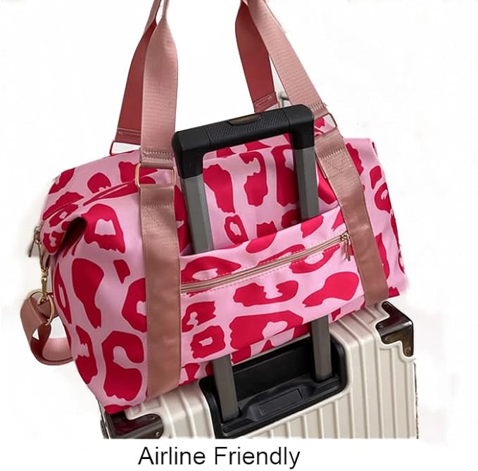 Weekender Duffel Sport Gym Bag Overnight Travel duffle Bags with Wet Pocket-Cow Print Pink