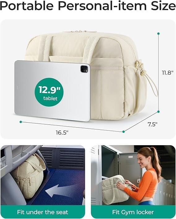 Gym Bag Sport Duffel Overnight Weekender Travel Bag with wet pocket and shoe pocket M05 White