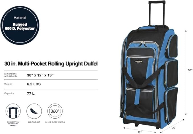 Travelers Club Xpedition 30 Inch Multi-Pocket Upright Rolling Duffel Bag