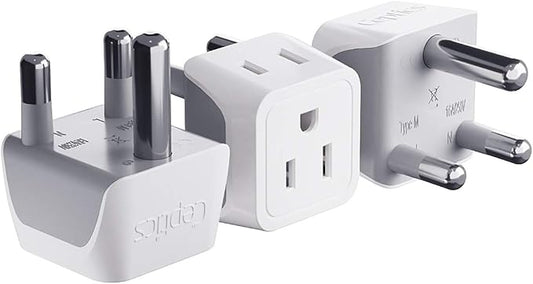 Ceptics South Africa, Namibia Travel Adapter Plug with Dual Usa Input - Type M - Ultra Compact - Safe Grounded Perfect for Cell Phones, Laptops, Camera Chargers and More 3 Pack (CT-10L)