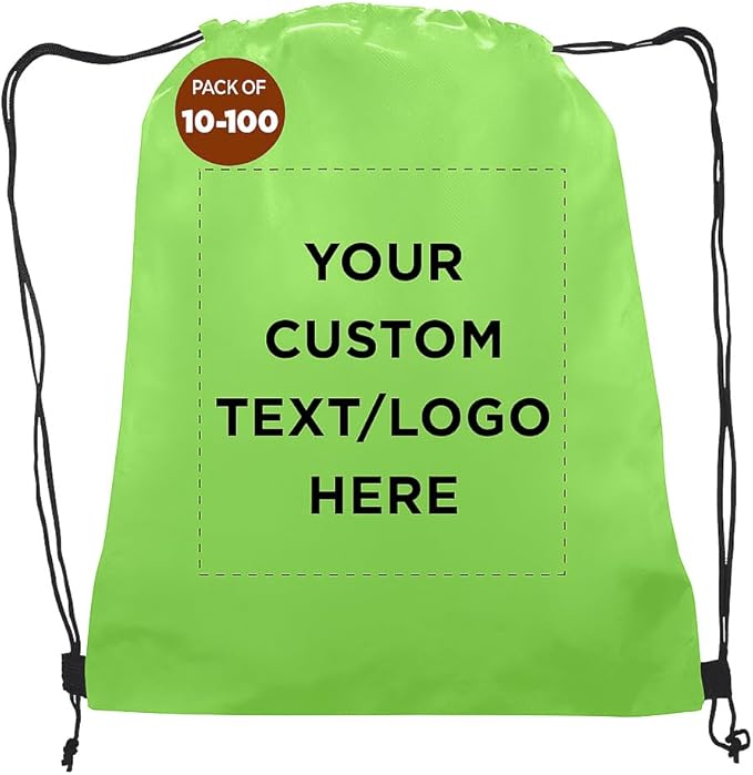 DISCOUNT PROMOS Custom Non-Woven Drawstring Backpacks Set of 10/50/100, Personalized Bulk Pack