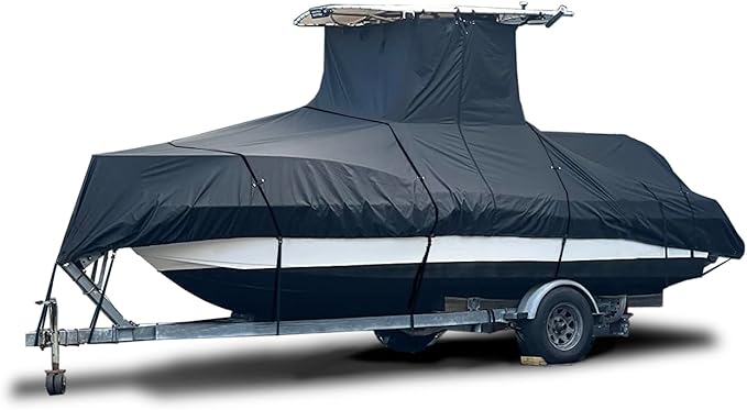 EliteShield Heavy Duty T-Top Boat Cover, Fits 20ft to 22ft Long Center Console Boat with T-Top Hard-Top, Waterproof Fade Resistant T Top Boat Storage Cover (Black, Size 2: 20'-22' Long, Beam 106" W)