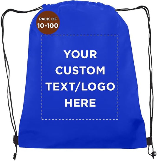 DISCOUNT PROMOS Custom Non-Woven Drawstring Backpacks Set of 10/50/100, Personalized Bulk Pack